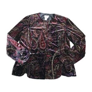 VTG Coldwater Creek Paisley Velvet Jacket Blouse Boho Whimsigoth Jewel Tone XL